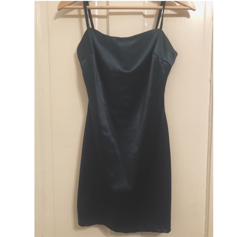 dark teal silk mini dress